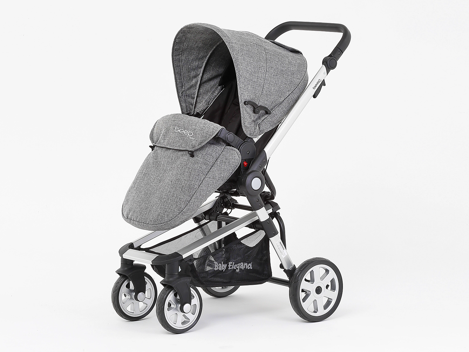 Gray baby stroller with background removed for e-commerce