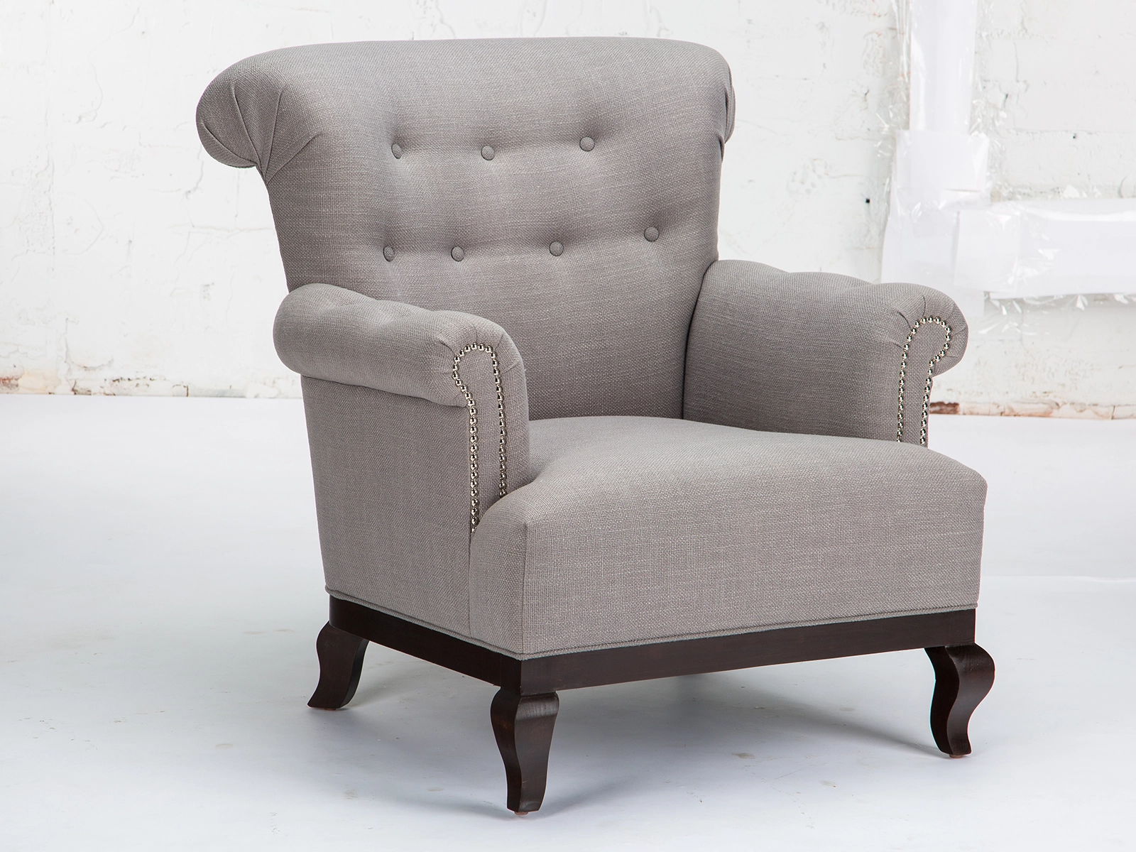 Gray upholstered armchair background removal for furniture store