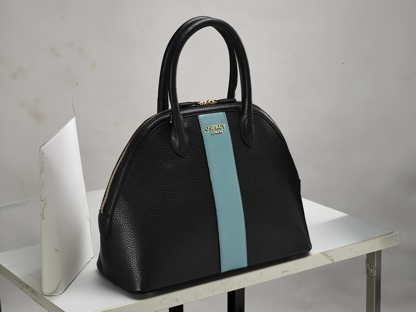 Black leather handbag professional product cutout