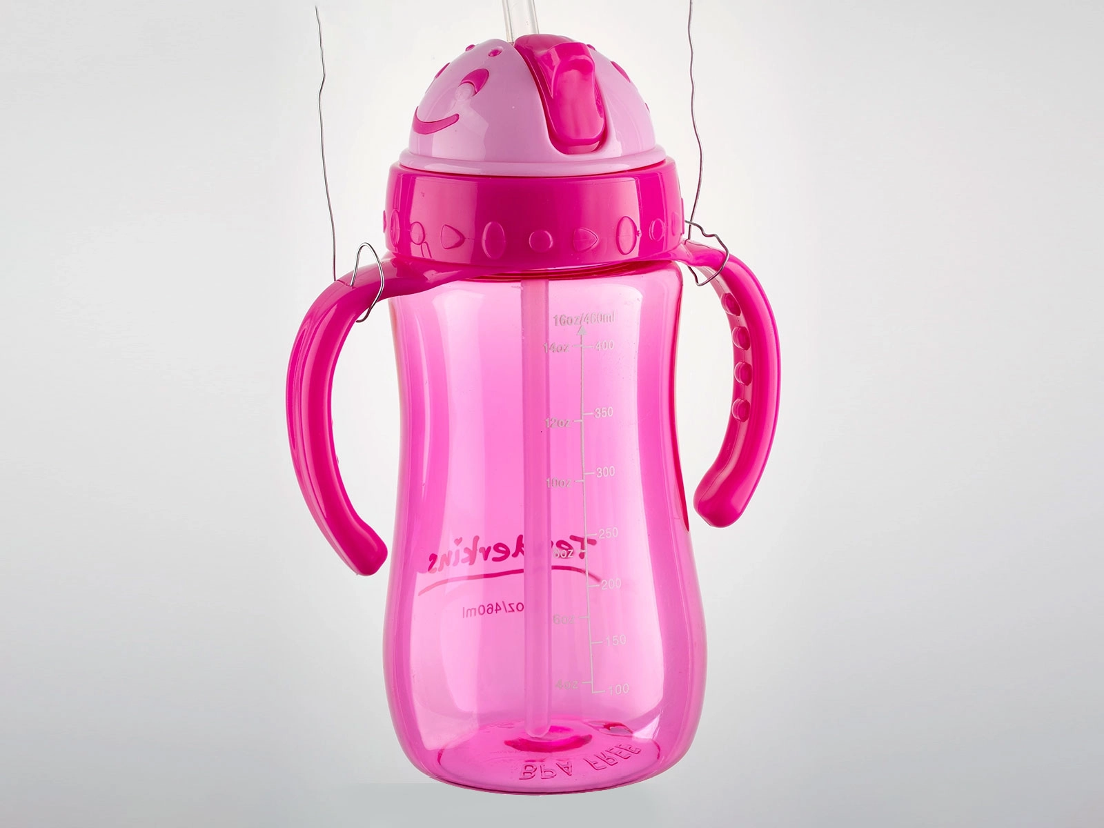 Plastic pink water bottle with transparent background