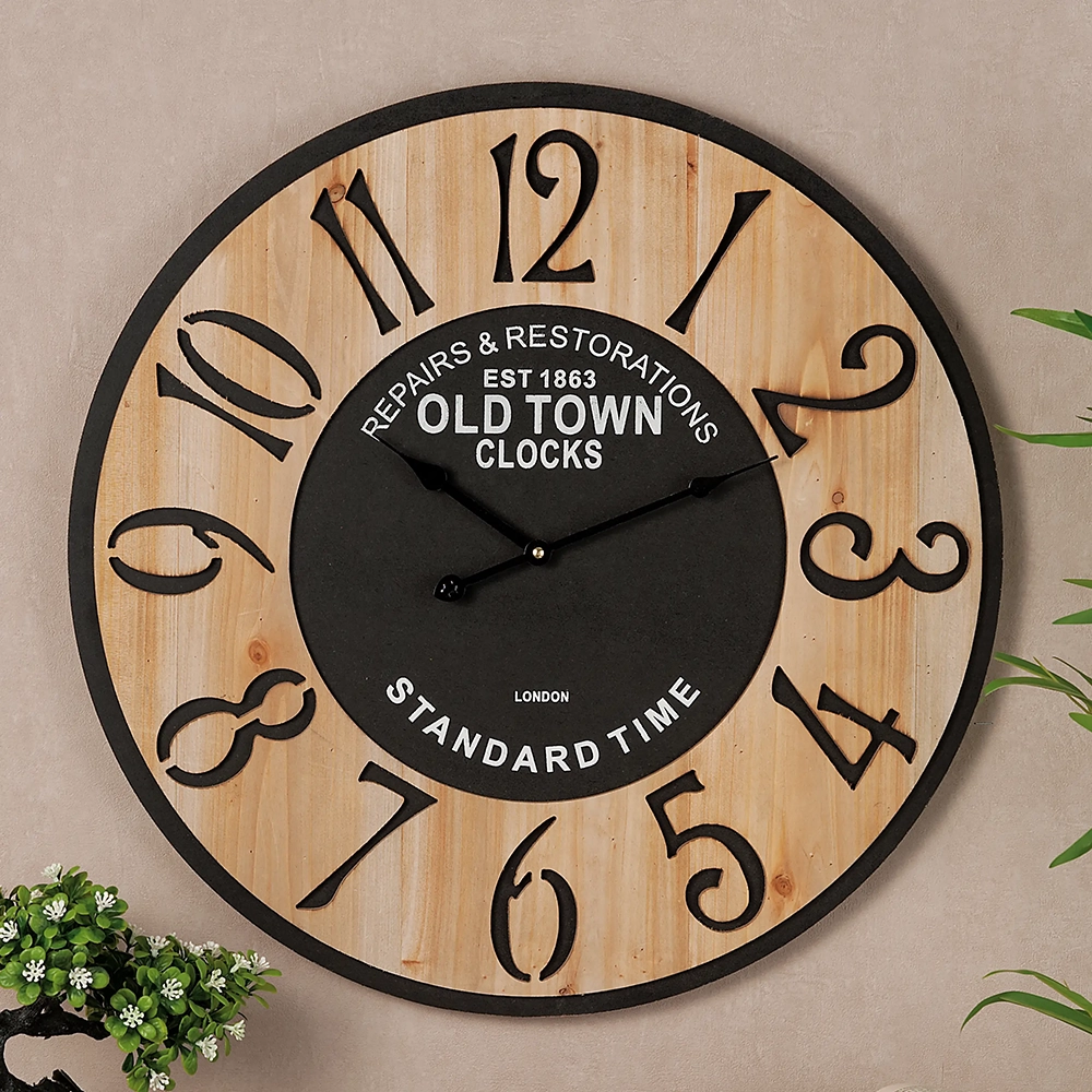 High-end product retouching for wooden wall clock with clear dial visibility