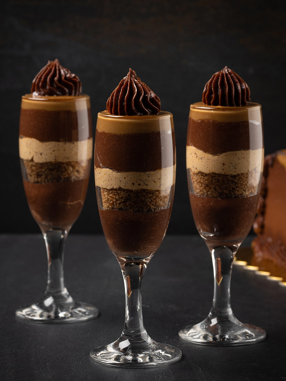 Layered chocolate mousse food photo retouching.