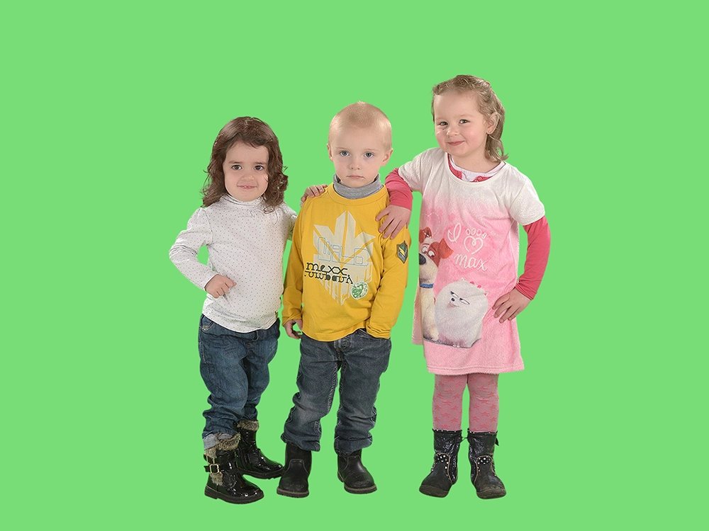 Sibling school portrait editing with professional lighting fixes and sharp focus enhancement.